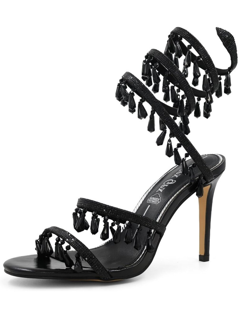 Women's Black Ankle Wrap Crystal Pendants Sexy Sparkly Stiletto High Heels Shoes